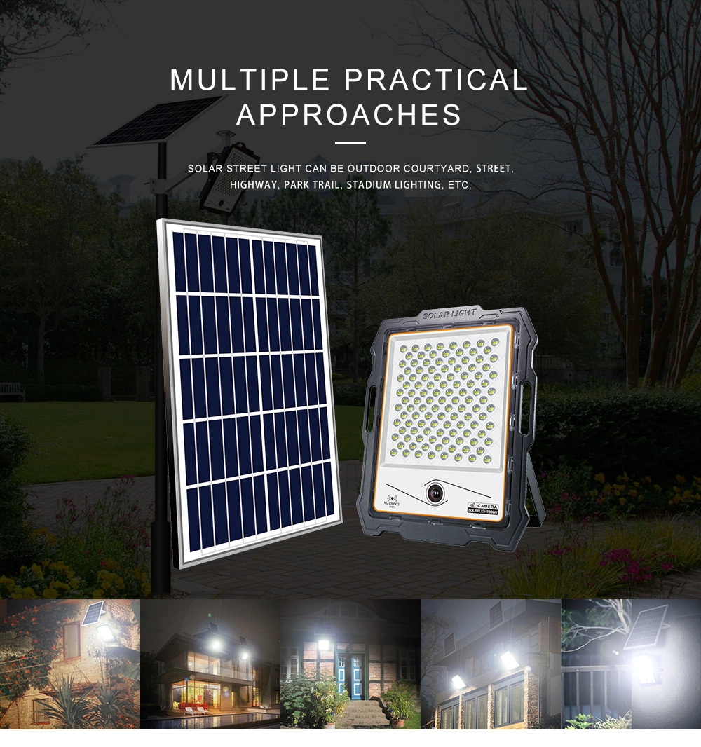 Outdoor Waterproof Rechargeable 100W 200W 300W Solar LED Security Flood Light with Camera